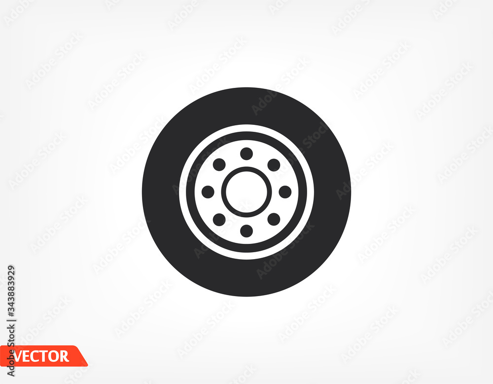 freight tyre - wheel car Icon Vector EPS 10. Car Wheel Drive Design Flat Illustration