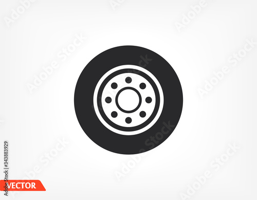 freight tyre - wheel car Icon Vector EPS 10. Car Wheel Drive Design Flat Illustration