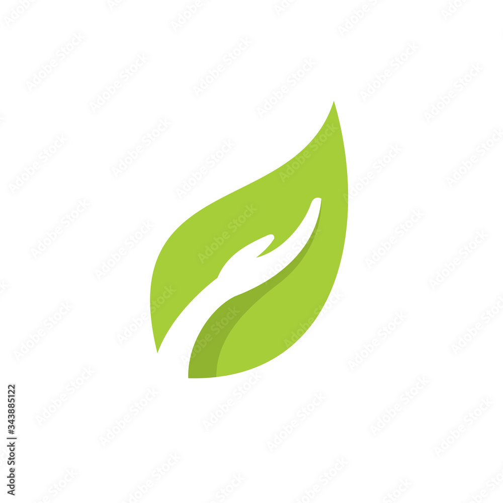 hand leaf Logo combination hand + leaf hand leaf Logo combination hand + leaf