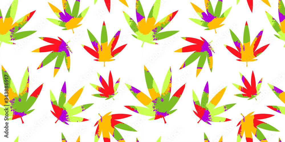 seamless pattern with textured cannabis leaves on white background seamless pattern with textured cannabis leaves on white background