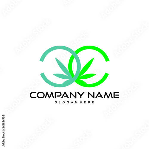 letter cc with cannabis/hemp/marijuana logo design vector