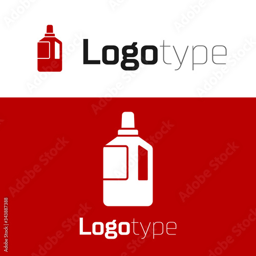 Red Fabric softener icon isolated on white background. Liquid laundry detergent, conditioner, cleaning agent, bleach. Logo design template element. Vector Illustration