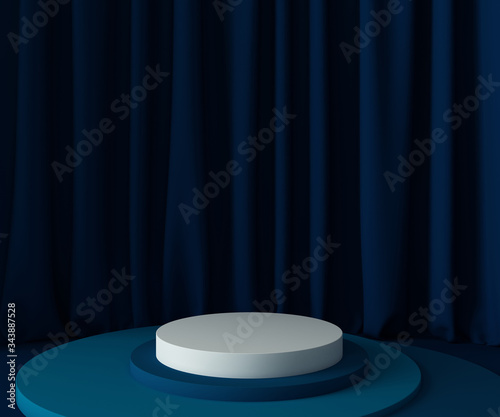 3D Rendering - Illustration blue pedestal isolated on blue background, modern minimal concept, empty stage, abstract geometry shape pastel color, Cosmetic background for product presentation.