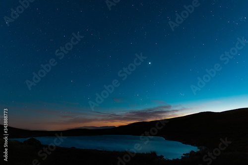 Starts night over a lake 