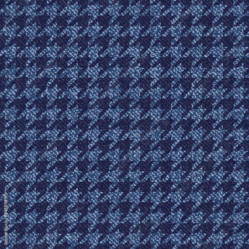 Jeans background with Houndstooth Tartan geometric print fashion design. Denim Seamless Vector Pattern Tile. Blue jeans cloth Dog tooth Check Fabric Texture. English background Glen plaid Pattern
