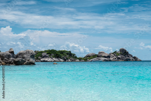 Tropical sea with rocks stack and blue sky