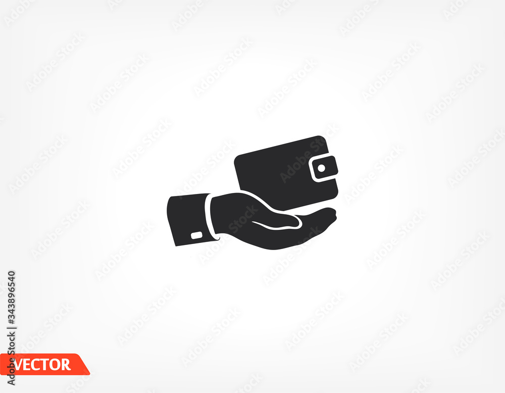 Outline wallet icon in hand isolated on background. Hand wallet app , hand wallet logo, user interface. Editable stroke. Vector illustration. Eps 10 Hand walle Outline wallet icon in hand isolated on background. Hand wallet app , hand wallet logo, user interface. Editable stroke. Vector illustration. Eps 10 Hand walle
