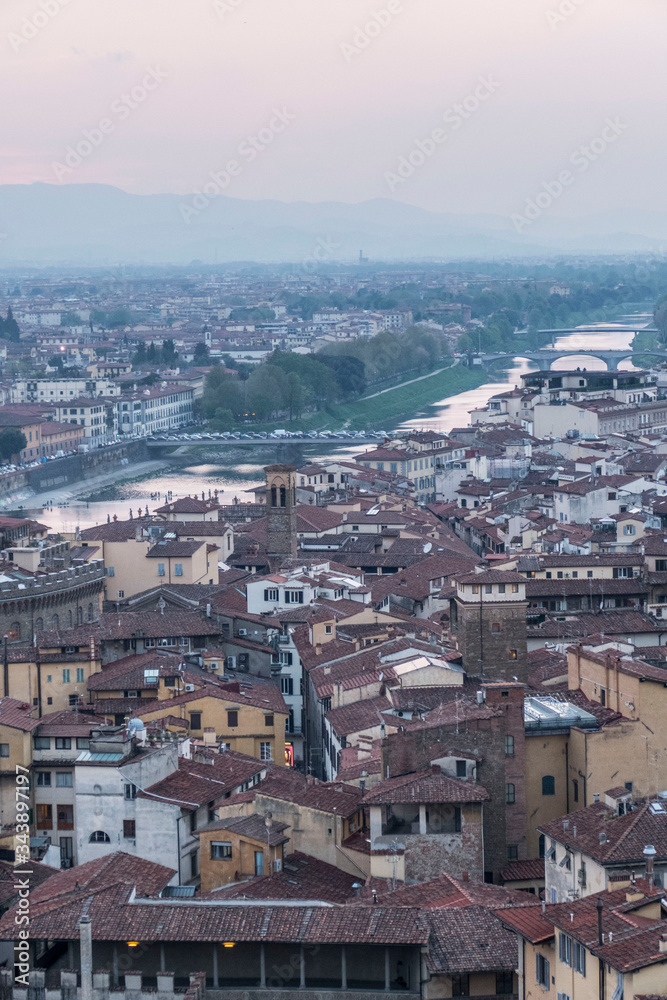 Aerial view of Arno river at Sunset
