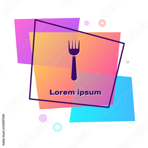 Purple Disposable plastic fork icon isolated on white background. Color rectangle button. Vector Illustration