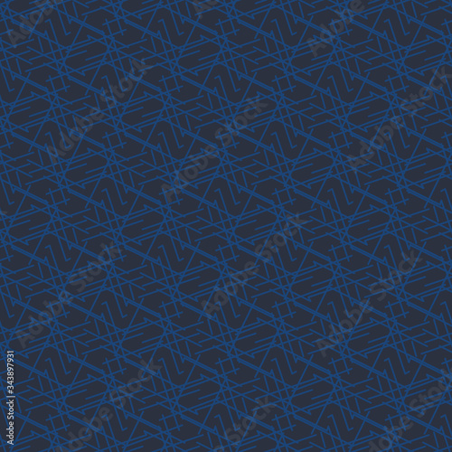 Dark navy blue linear shapes abstract geometric seamless vector pattern. Unisex texture surface print design. For textures, backgrounds, fabircs, stationery and packaging.