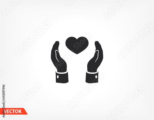 Pictogram of heart in hands icon. two hands hold a heart. love is warm. Heart in a safe place. heat and love transfer 10 eps