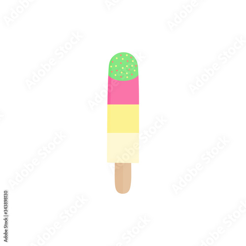 Cactus popsicle vector illustration. Ice lolly with fruit flavor on stick. Summer sweet frozen dessert with sprinkles. Isolated.