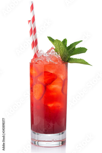 Strawberry fruit alcohol cocktail (Mojito) isolated