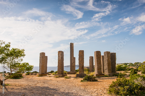 Ibiza, a touristic place in Cala Llentia. Solar Clock in a nice afternoon