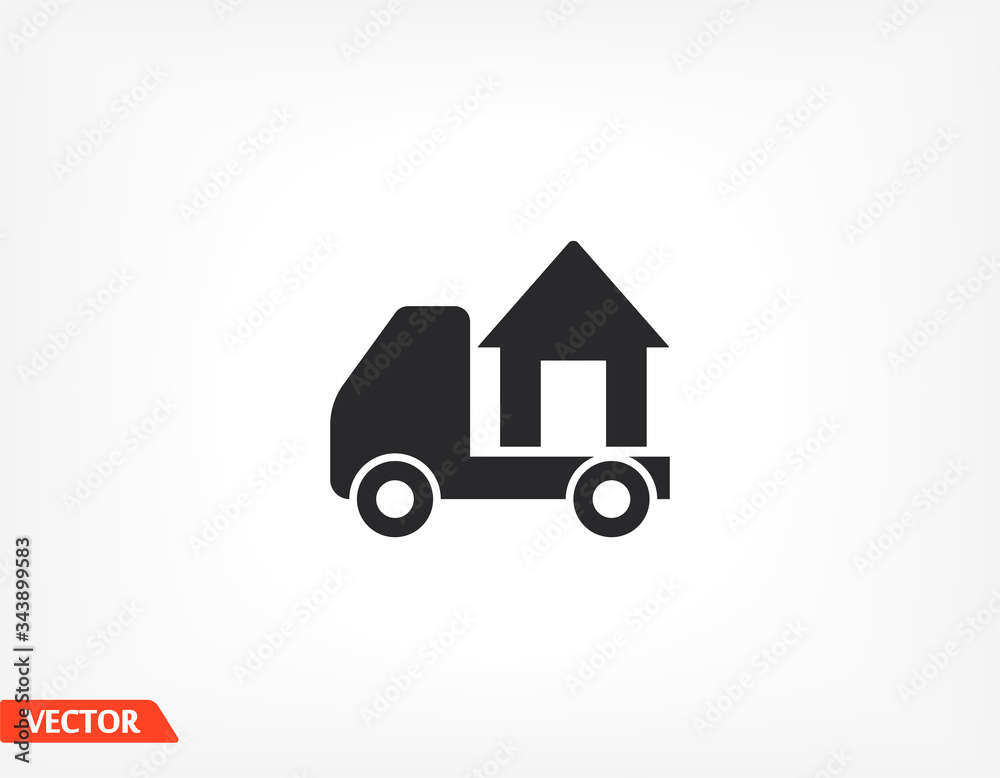 Moving home concept. A truck transporting a house. icon. Vector Eps 10