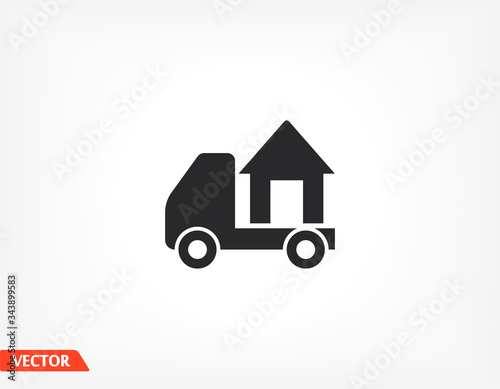 Moving home concept. A truck transporting a house. icon. Vector Eps 10 © Stanislav