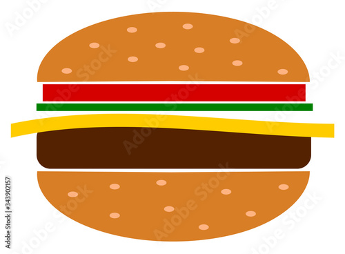 Graphic cheeseburger with lettuce and tomato and sesame seed bun