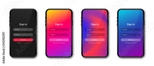 UI concept, login and sign in form page for mobile app. Realistic smartphone mockup and UI screen design. User login form. Vector