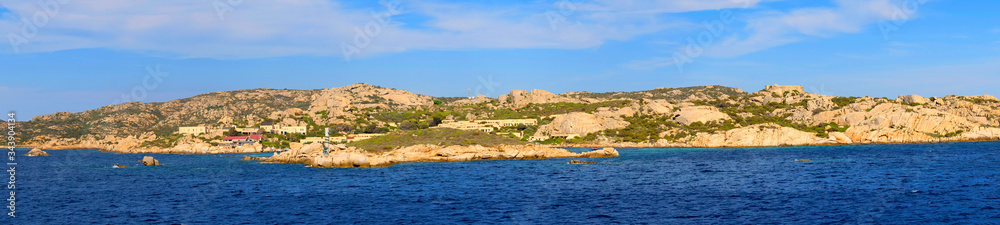 La Maddalena, Sardinia, Italy - Panoramic view of La Maddalena archipelago Tyrrhenian Sea coastline with La Maddalena island beaches