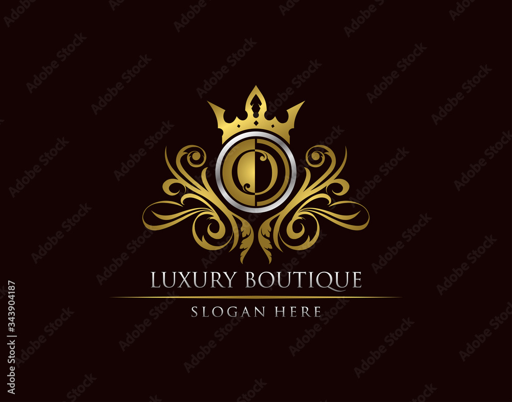 Luxury Boutique O Letter Logo, Circle Gold Crown O Classic Badge Design Luxury Boutique O Letter Logo, Circle Gold Crown O Classic Badge Design