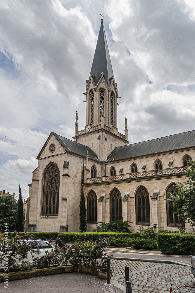 Church of St. George (Eglise Saint-Georges, 1848) is a Roman Catholic Church built along the river Saone. Lyon, France.