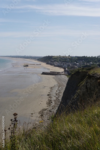 Coastline with Cliffs and a Small Town in Normandy  France.