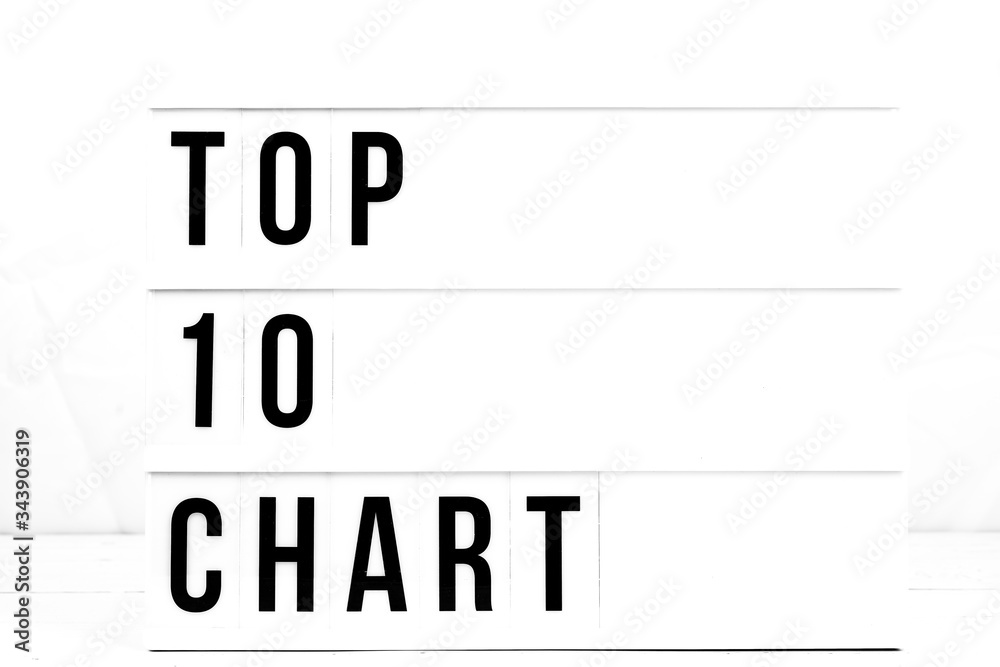 Fototapeta Top 10 Chart Headline Sign. Success on a Retro Vintage Marketing Board