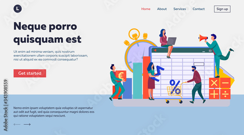 Accounting app vector illustration. Professionals working on financial reports, analyzing data sheet. Team of accountant using bookkeeping software