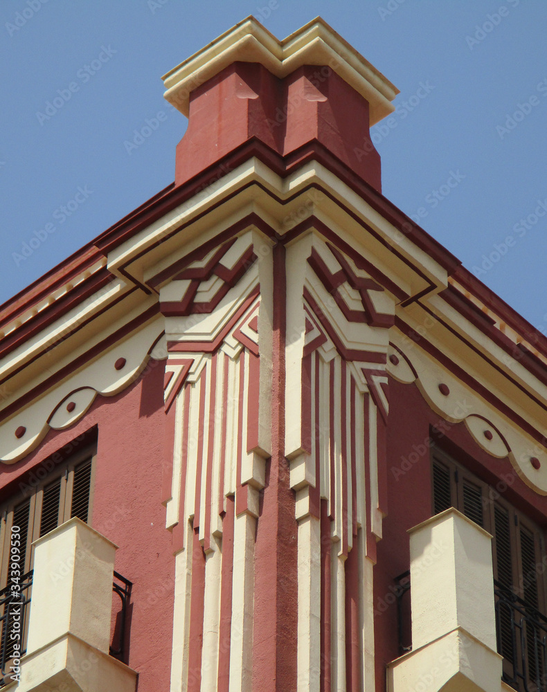 Art Deco architecture in the city of Melilla. Spain. Detail of corner and  cornice. Stock Photo | Adobe Stock
