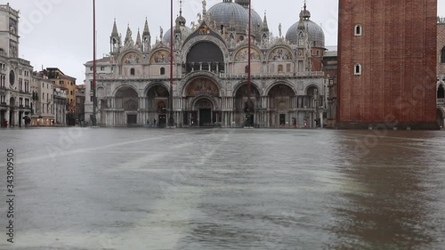 Tide and the Basilica of Saint Mark in Main Square of Venice