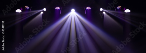 Theater lights spotlights over the stage, texture background for design. photo