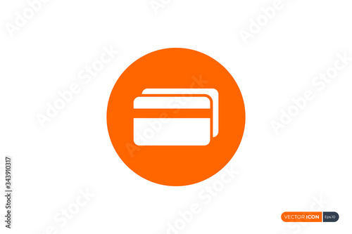 Credit Card Icon with Orange Circle Shape isolated on White Background. Flat Vector Business Icon Design Template Element.