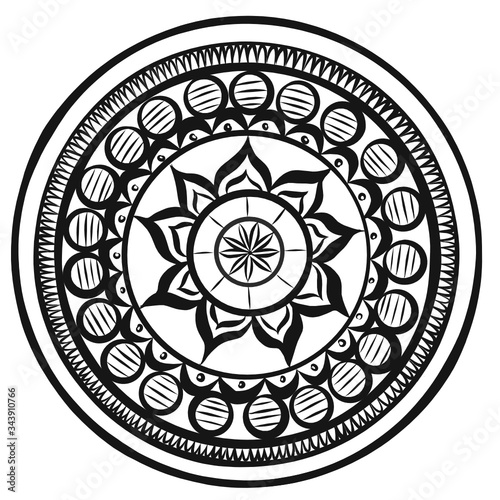 Circular pattern in the form of a mandala. Used for henna tatoo in oriental style and for coloring books.