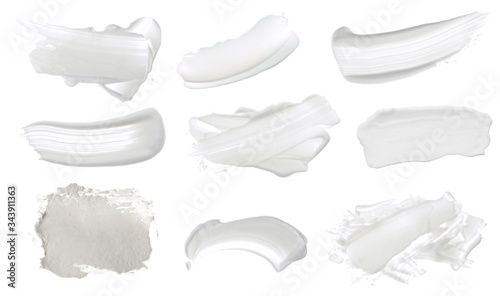 Collection of Abstract acrylic white color smear brush stroke. Isolated on white background.
