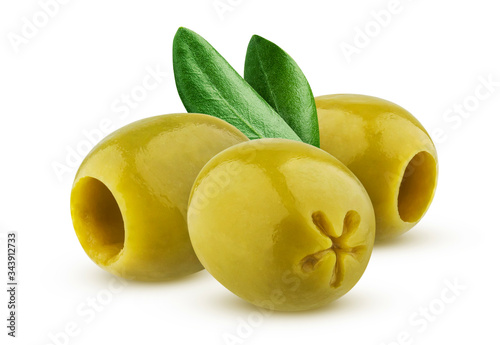 Black pitted olives isolated on white background