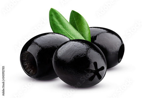 Canvastavla Black pitted olives isolated on white background
