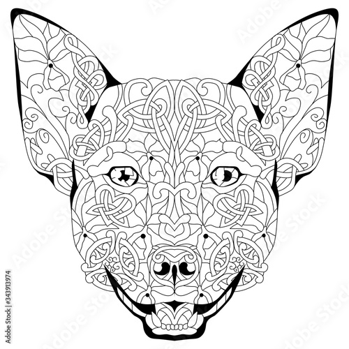 Fototapeta Naklejka Na Ścianę i Meble -  Zentangle stylized head dog. Hand drawn decorative vector illustration for coloring