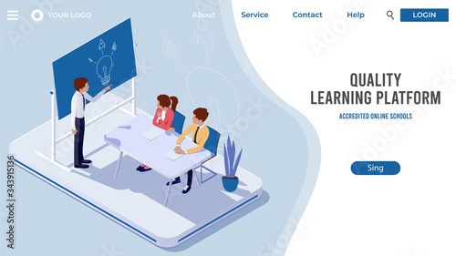Banner cartoon business seminar or education in office, illustration vector. Businesman showing idea or future plan development company. Creative people collection. Quality learning platform.