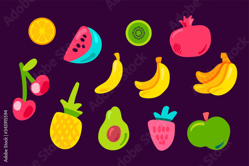 Tropical fruits flat vector set