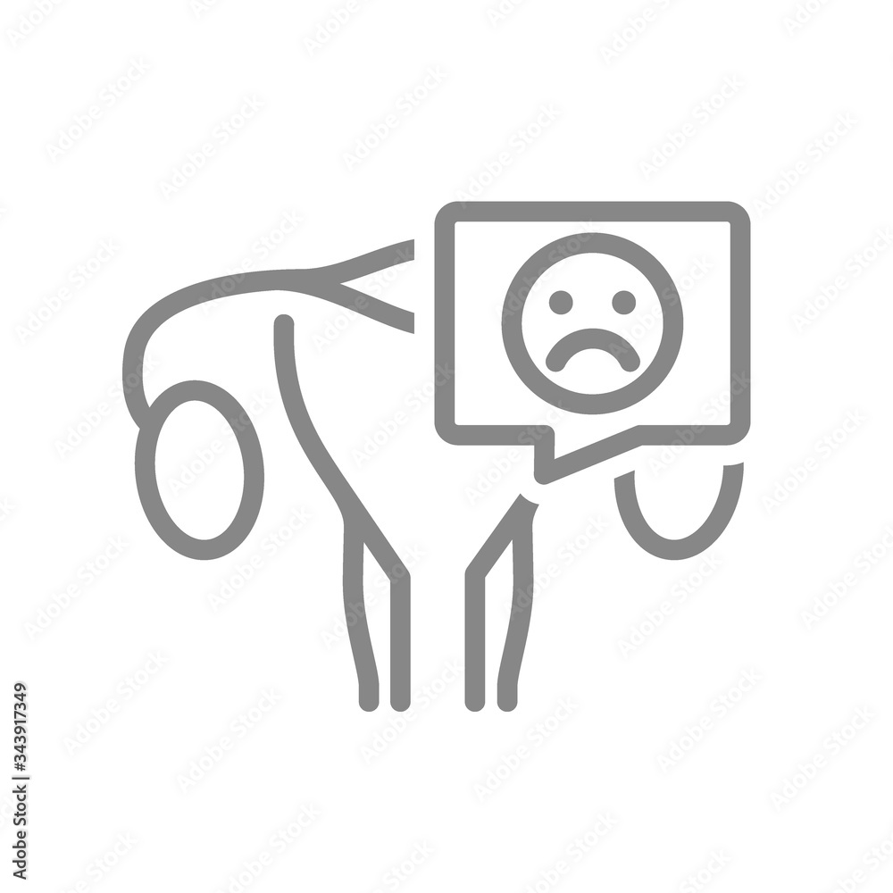 Woman uterus with sad face in speech bubble line icon. Disease female reproductive system symbol Woman uterus with sad face in speech bubble line icon. Disease female reproductive system symbol