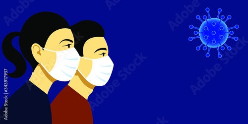 masked people on blue background