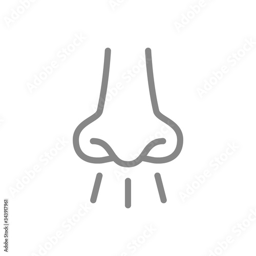 Nose with smell sense line icon. Breath, inhalation, respiration symbol