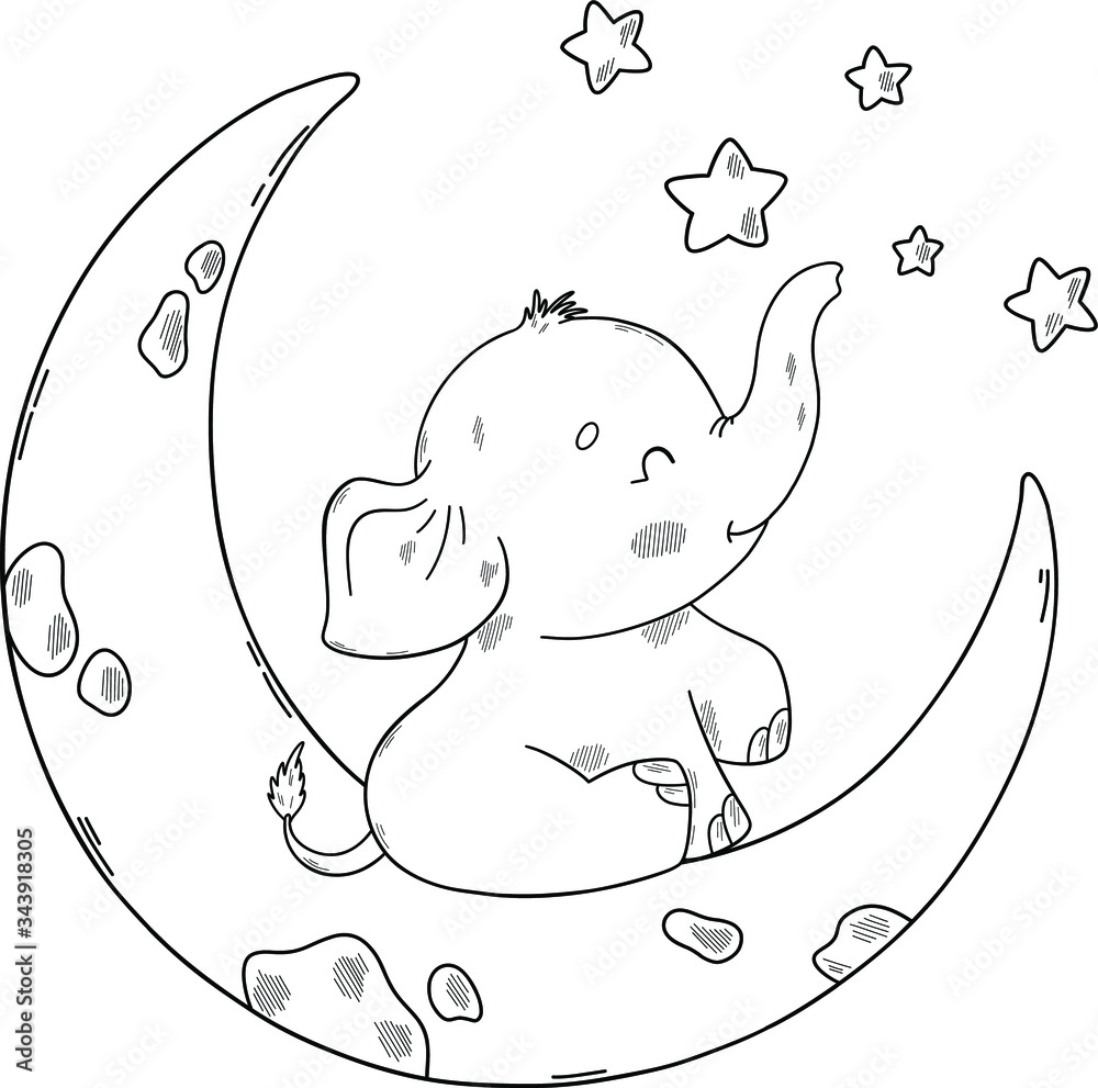 Cute baby elephant. Coloring book page for children Stock Vector ...