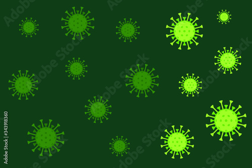 coronavirus molecules on a green background