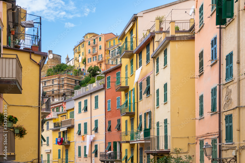 The colorful of the small Italian commune of Riomaggiore, Spezia, Italy