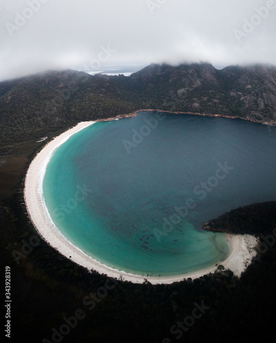 Aerial View of Wineglass Bay, Freycinet National Park, Tasmania, Australia photo