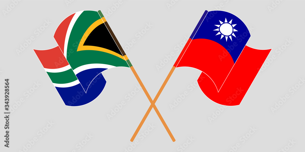 Crossed and waving flags of South Africa and Taiwan Crossed and waving flags of South Africa and Taiwan