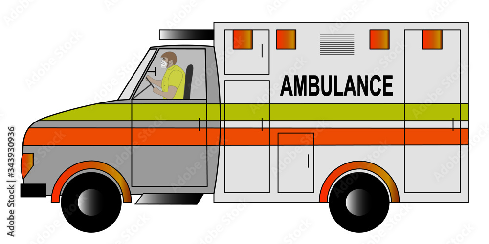 Large ambulance car with a driver.