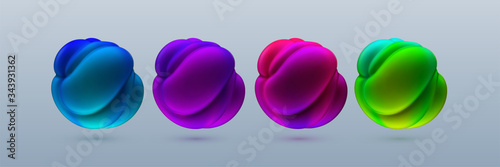 Abstract composition with 3d spherical bubbles. Glossy inflated shapes. Vector realistic illustration of colorful fluid substance. Trendy elements for banner or poster design.