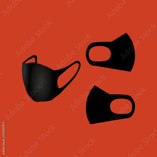 Medical masks - template. Medical masks front to protect people from viruses. Masks for protection against coronavirus,infections,bacteria and contaminated air. Black masks. Flat. Vector illustration